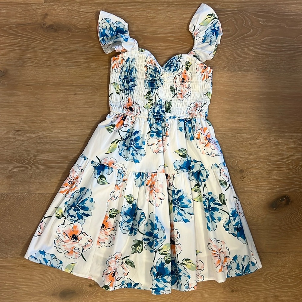 Abercrombie & Fitch Floral Dress Smocked Bodice Flutter Sleeve Size S